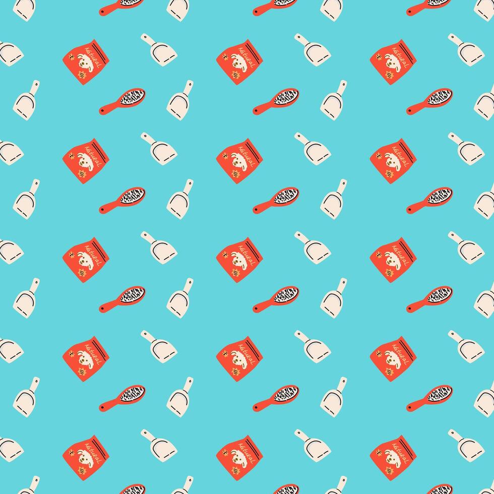 Cartoon dogs and equipment, supplies for pets and puppy seamless pattern vector