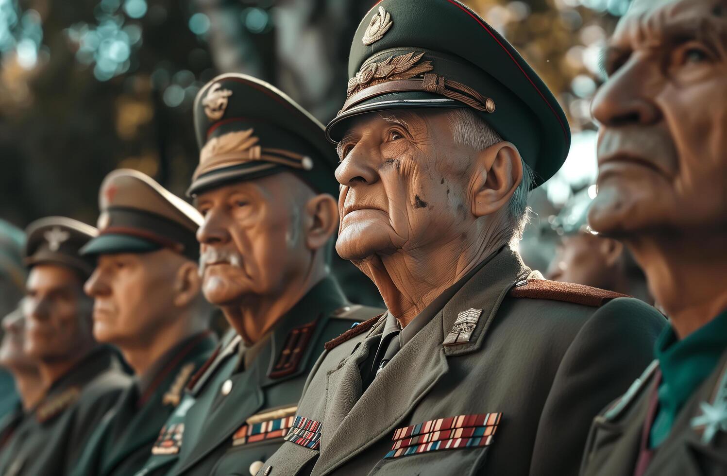 An American senior war veteran stands solemnly in a cemetery. . photo