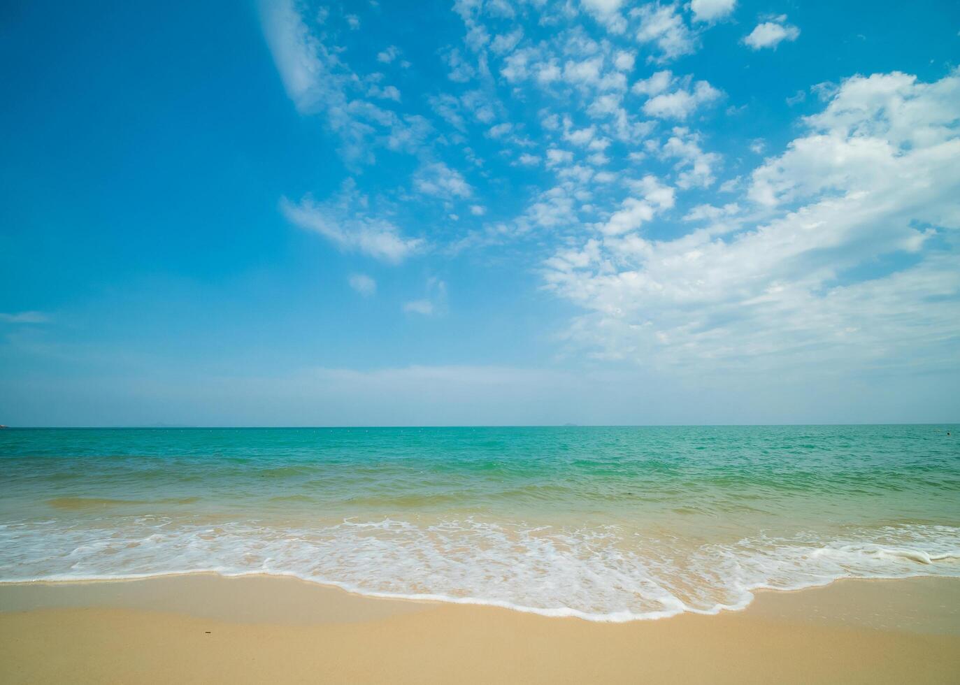 Horizon Landscape summer season panorama front view point tropical sea beach white sand clean and blue sky background calm nature ocean beautiful wave water travel at Sai Kaew Beach thailand holiday photo