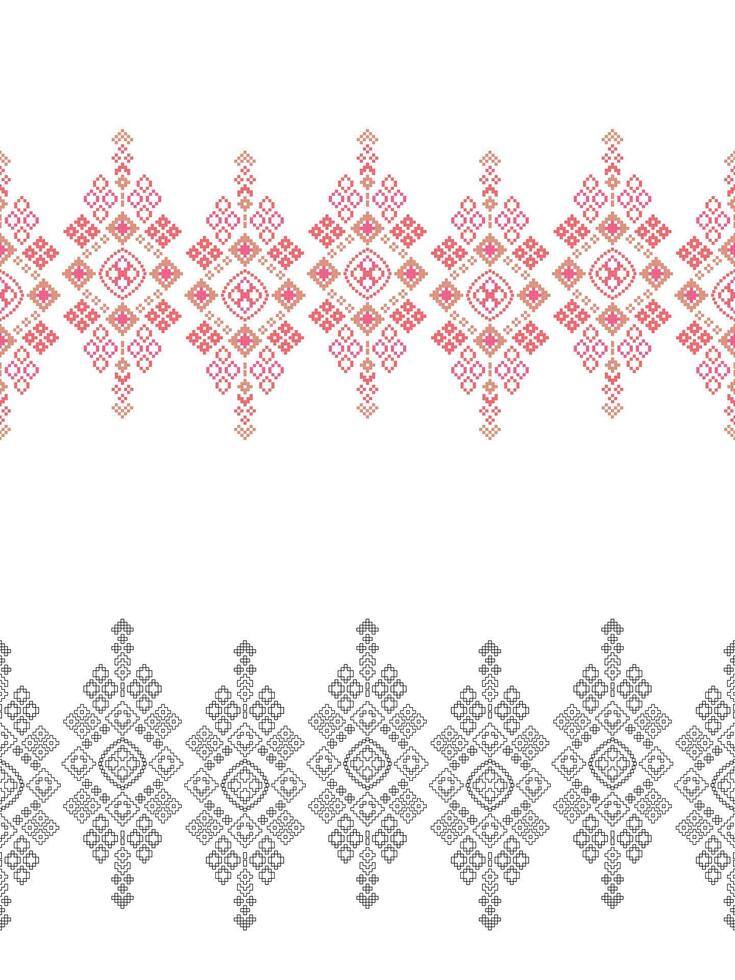 Traditional ethnic motifs ikat geometric fabric pattern cross stitch.Ikat embroidery Ethnic coloring paint pixel white background. Abstract,illustration. Texture,decoration,wallpaper. vector