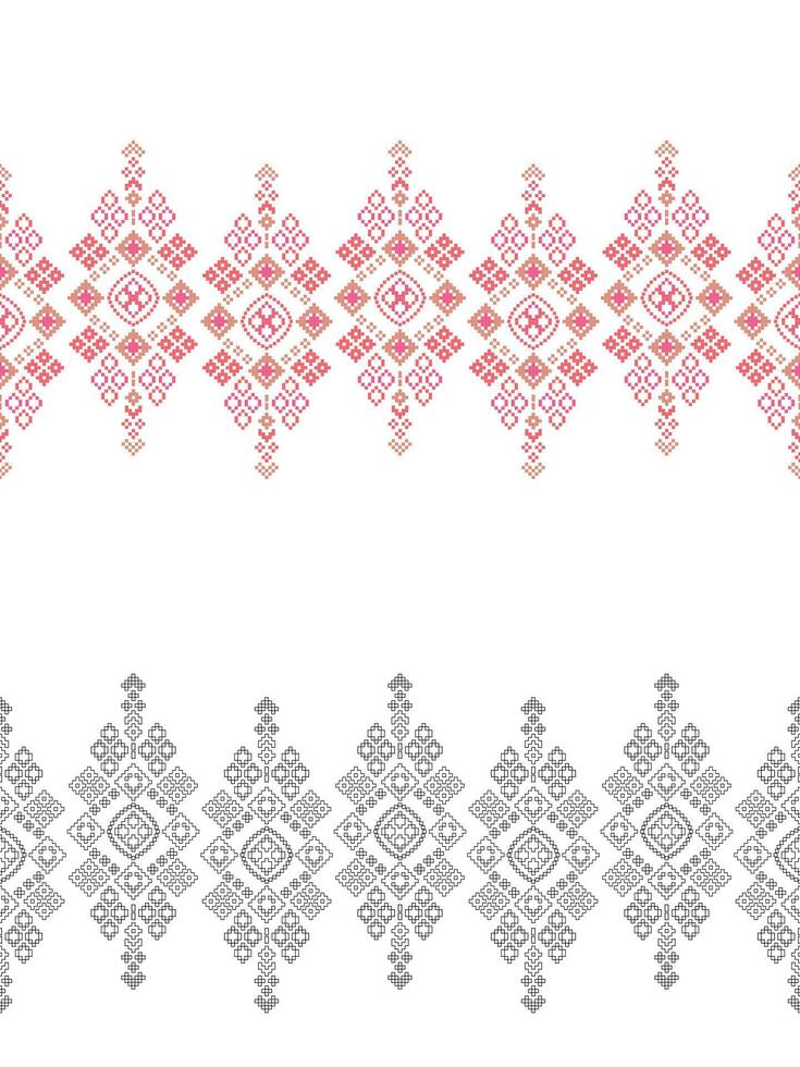 Traditional ethnic motifs ikat geometric fabric pattern cross stitch.Ikat embroidery Ethnic coloring paint pixel white background. Abstract,illustration. Texture,decoration,wallpaper. vector