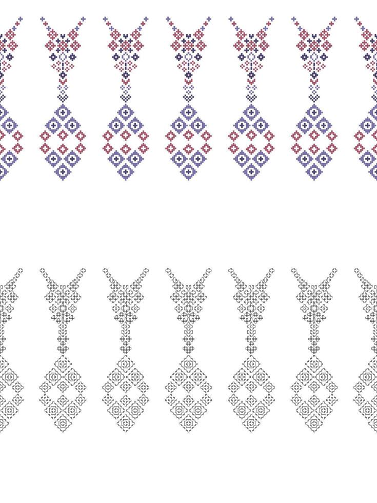 Traditional ethnic motifs ikat geometric fabric pattern cross stitch.Ikat embroidery Ethnic coloring paint pixel white background. Abstract,illustration. Texture,decoration,wallpaper. vector