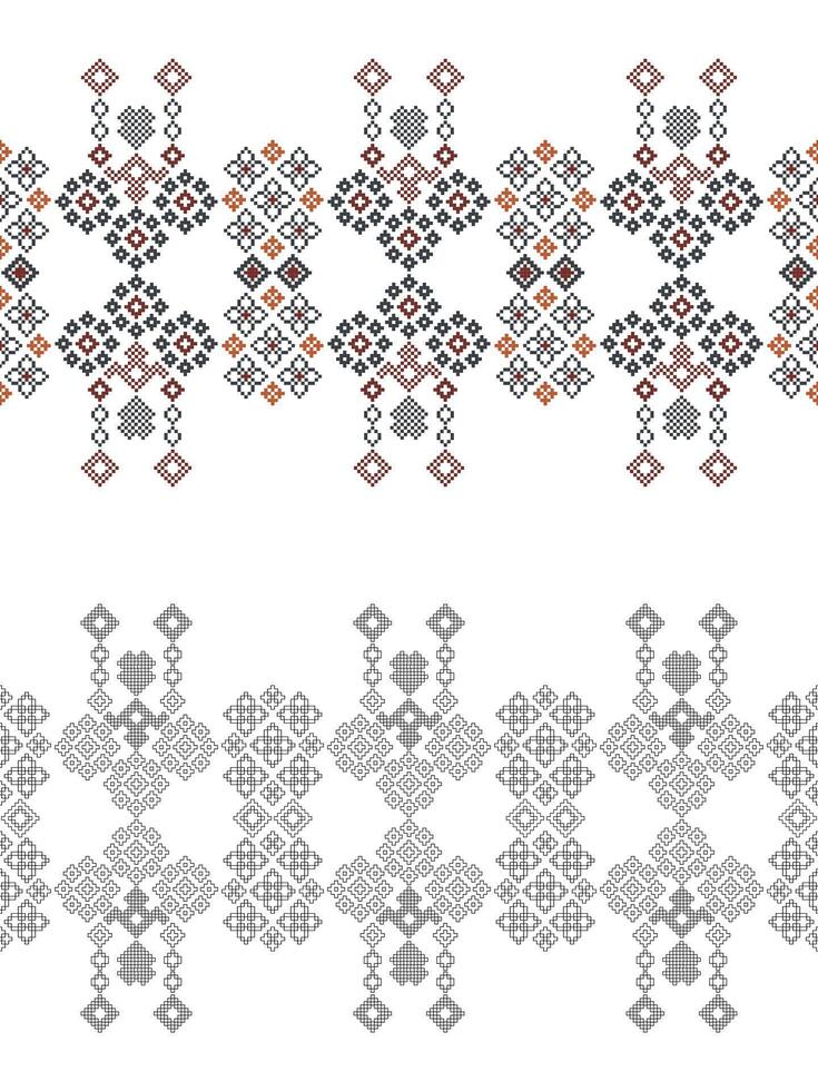 Traditional ethnic motifs ikat geometric fabric pattern cross stitch.Ikat embroidery Ethnic coloring paint pixel white background. Abstract,illustration. Texture,decoration,wallpaper. vector