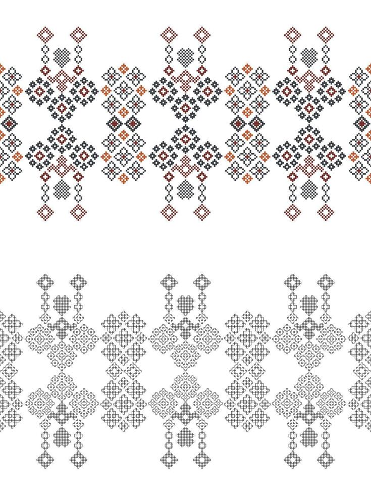 Traditional ethnic motifs ikat geometric fabric pattern cross stitch.Ikat embroidery Ethnic coloring paint pixel white background. Abstract,illustration. Texture,decoration,wallpaper. vector