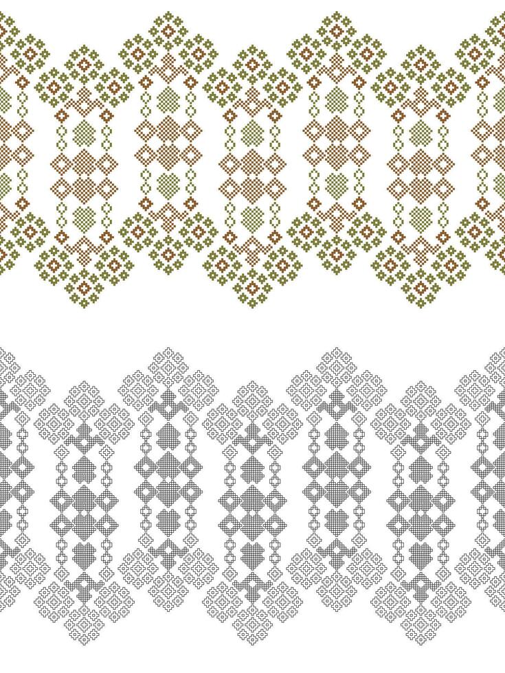 Traditional ethnic motifs ikat geometric fabric pattern cross stitch.Ikat embroidery Ethnic coloring paint pixel white background. Abstract,illustration. Texture,decoration,wallpaper. vector