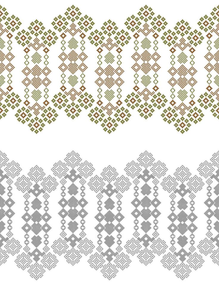 Traditional ethnic motifs ikat geometric fabric pattern cross stitch.Ikat embroidery Ethnic coloring paint pixel white background. Abstract,illustration. Texture,decoration,wallpaper. vector