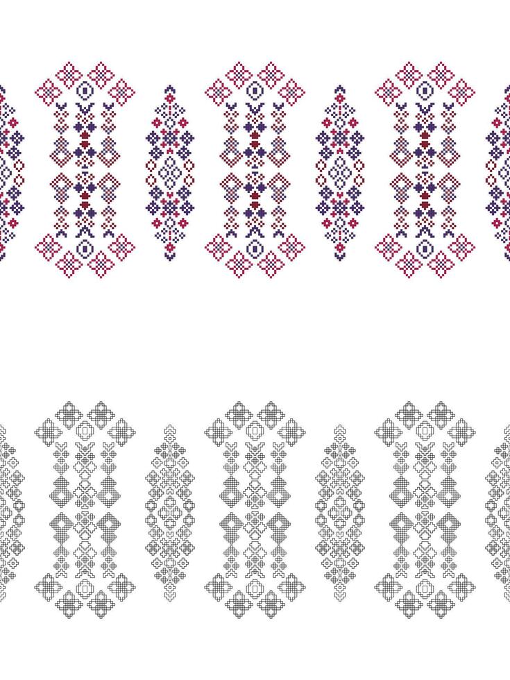 Traditional ethnic motifs ikat geometric fabric pattern cross stitch.Ikat embroidery Ethnic coloring paint pixel white background. Abstract,illustration. Texture,decoration,wallpaper. vector