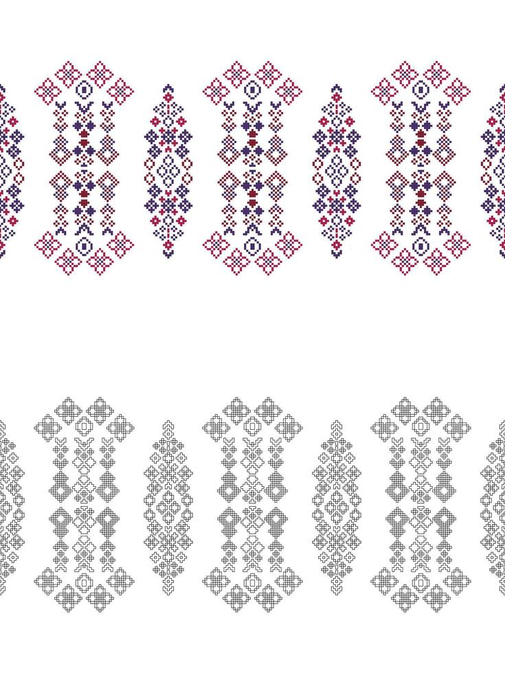 Traditional ethnic motifs ikat geometric fabric pattern cross stitch.Ikat embroidery Ethnic coloring paint pixel white background. Abstract,illustration. Texture,decoration,wallpaper. vector