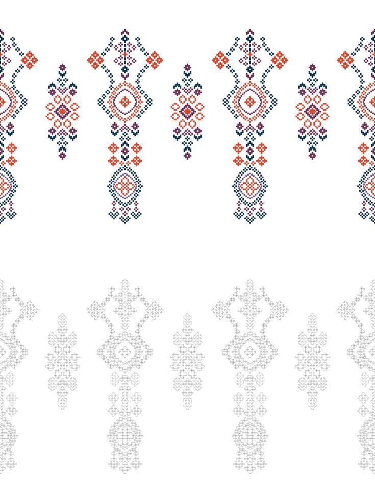 Traditional ethnic motifs ikat geometric fabric pattern cross stitch.Ikat embroidery Ethnic coloring paint pixel white background. Abstract,illustration. Texture,decoration,wallpaper. vector