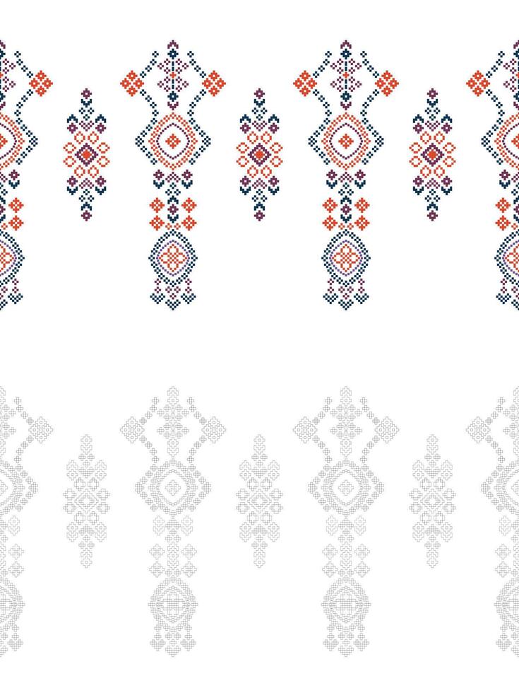 Traditional ethnic motifs ikat geometric fabric pattern cross stitch.Ikat embroidery Ethnic coloring paint pixel white background. Abstract,illustration. Texture,decoration,wallpaper. vector