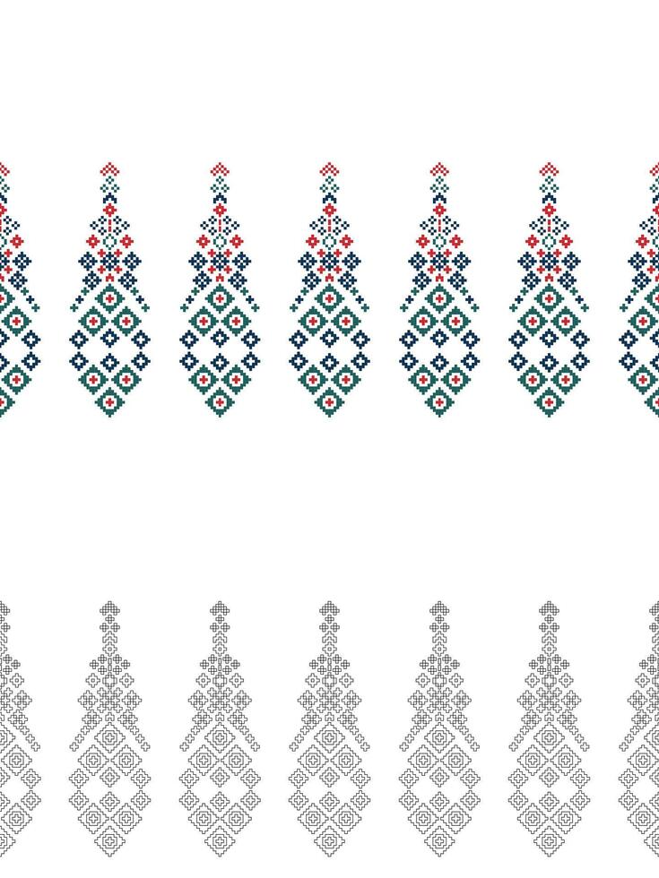 Traditional ethnic motifs ikat geometric fabric pattern cross stitch.Ikat embroidery Ethnic coloring paint pixel white background. Abstract,illustration. Texture,decoration,wallpaper. vector