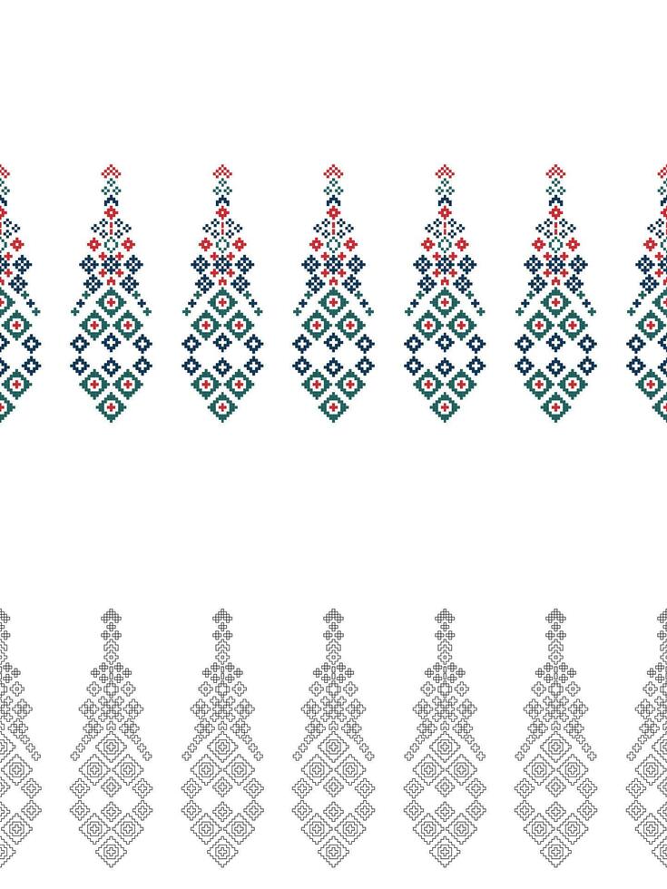 Traditional ethnic motifs ikat geometric fabric pattern cross stitch.Ikat embroidery Ethnic coloring paint pixel white background. Abstract,illustration. Texture,decoration,wallpaper. vector