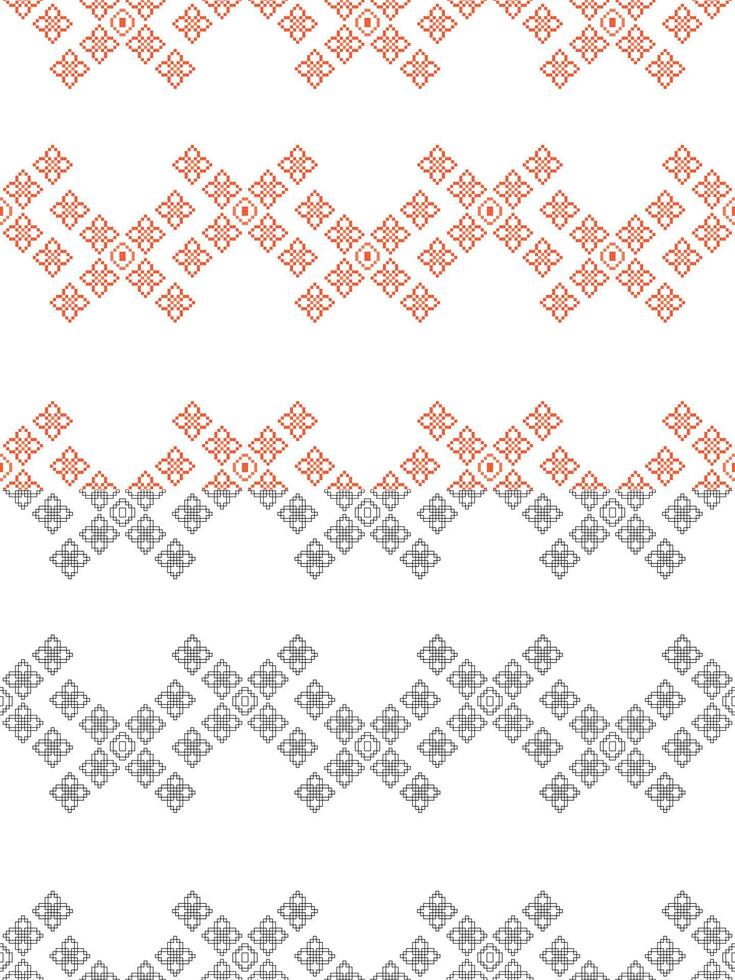 Traditional ethnic motifs ikat geometric fabric pattern cross stitch.Ikat embroidery Ethnic coloring paint pixel white background. Abstract,illustration. Texture,decoration,wallpaper. vector
