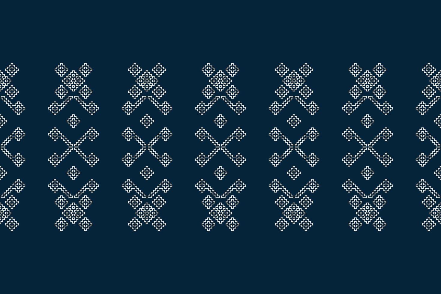 Traditional ethnic motifs ikat geometric fabric pattern cross stitch.Ikat embroidery Ethnic oriental Pixel navy blue background. Abstract,illustration. Texture,decoration,wallpaper. vector