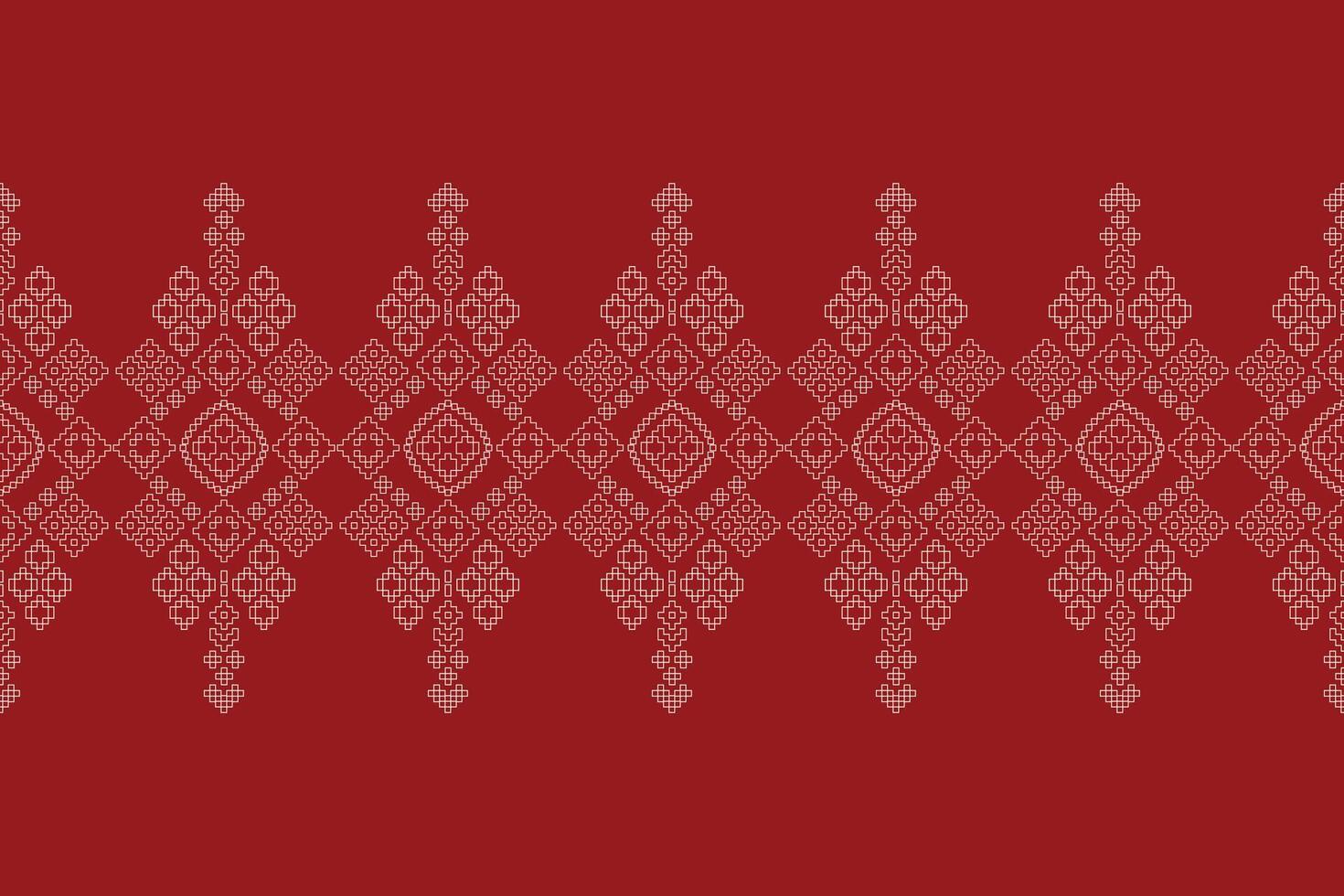 Traditional ethnic motifs ikat geometric fabric pattern cross stitch.Ikat embroidery Ethnic oriental Pixel red background. Abstract,illustration. Texture,christmas,decoration,wallpaper. vector