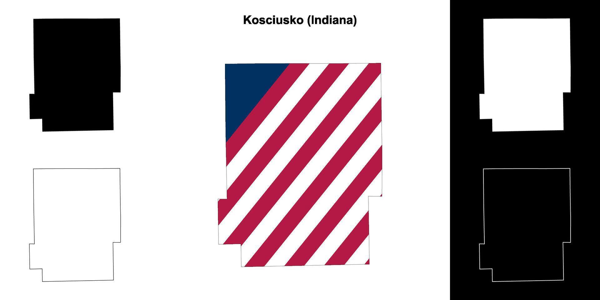 Kosciusko County, Indiana outline map set vector