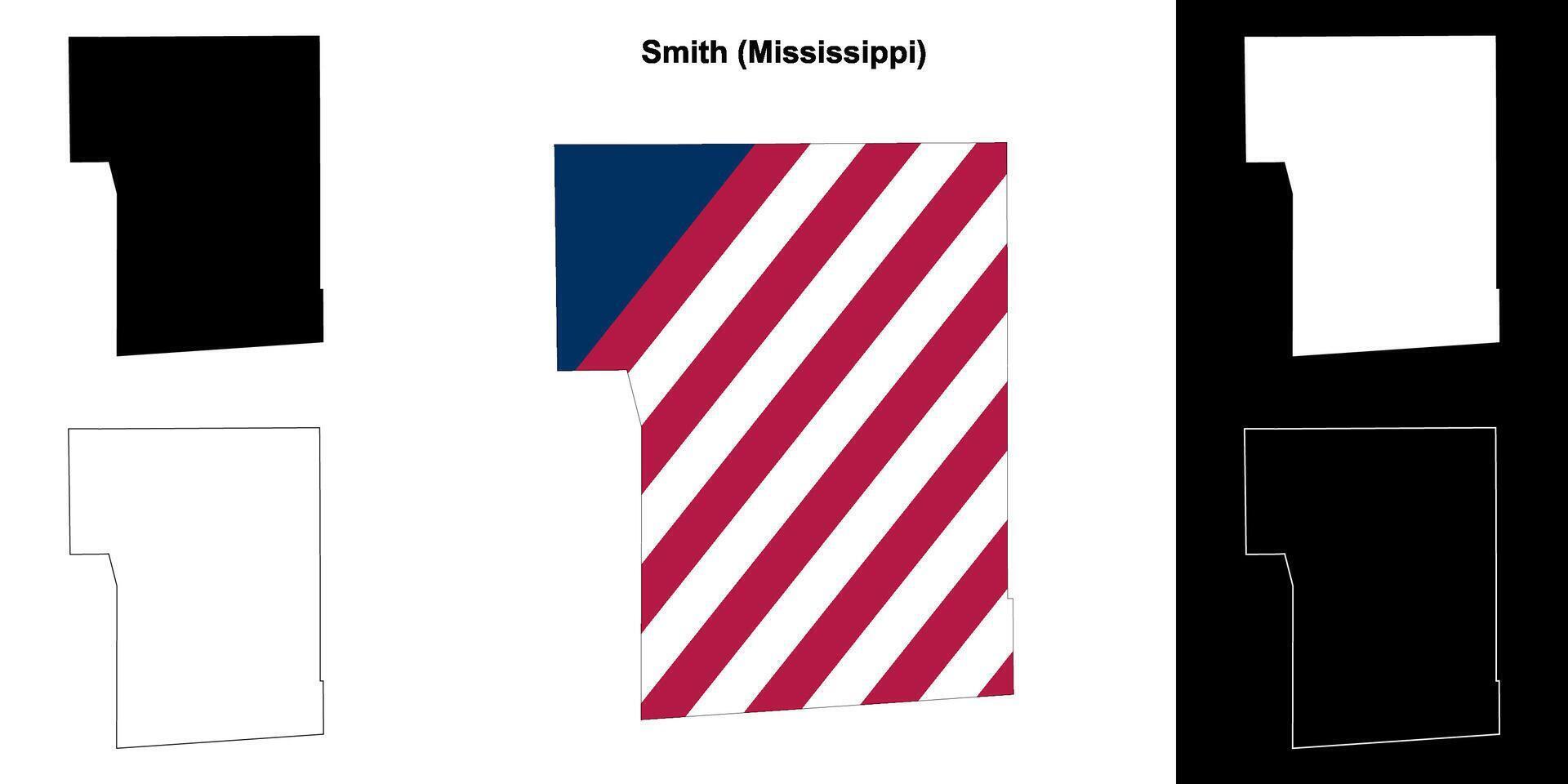 Smith County, Mississippi outline map set vector