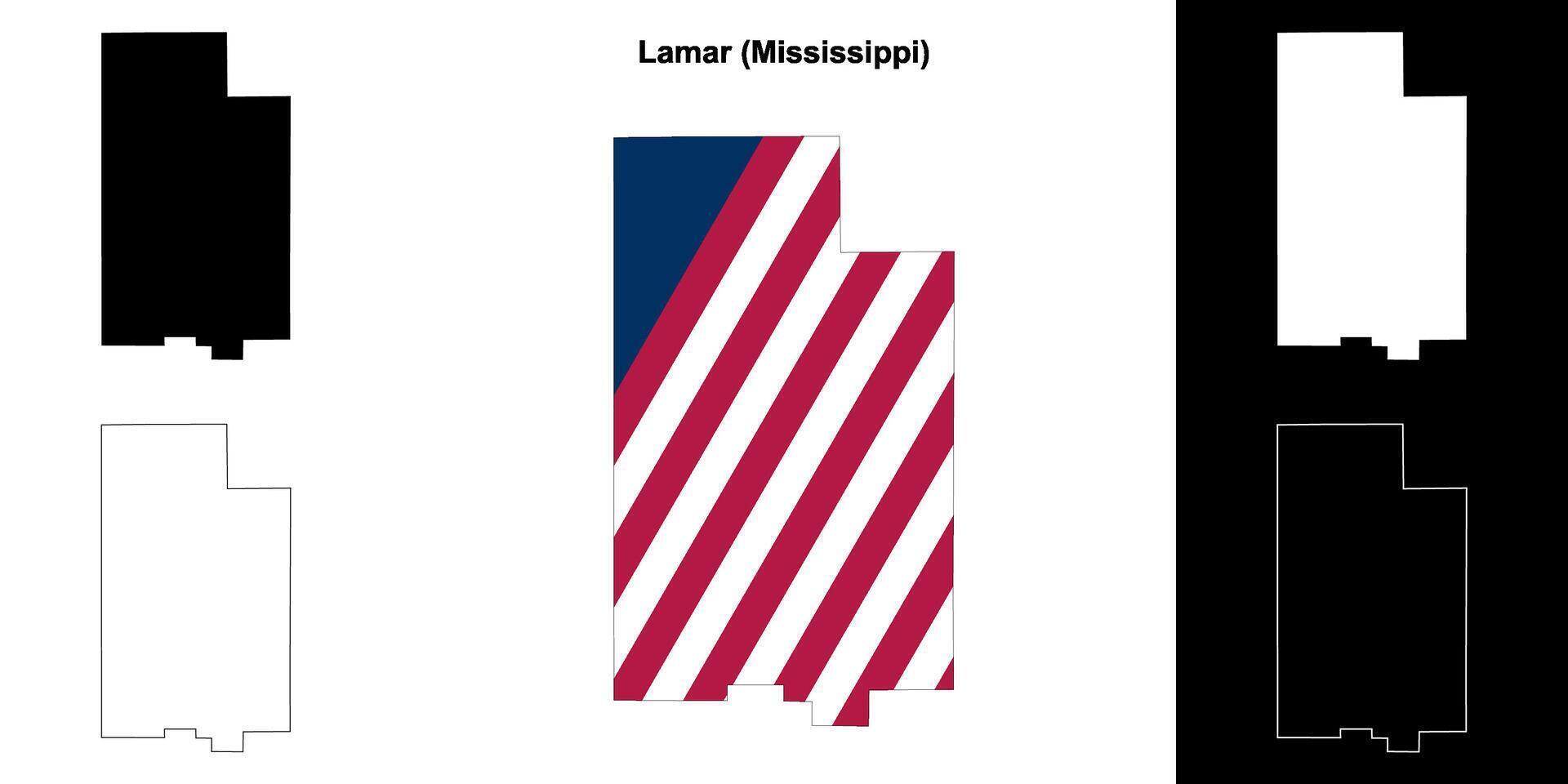 Lamar County, Mississippi outline map set vector