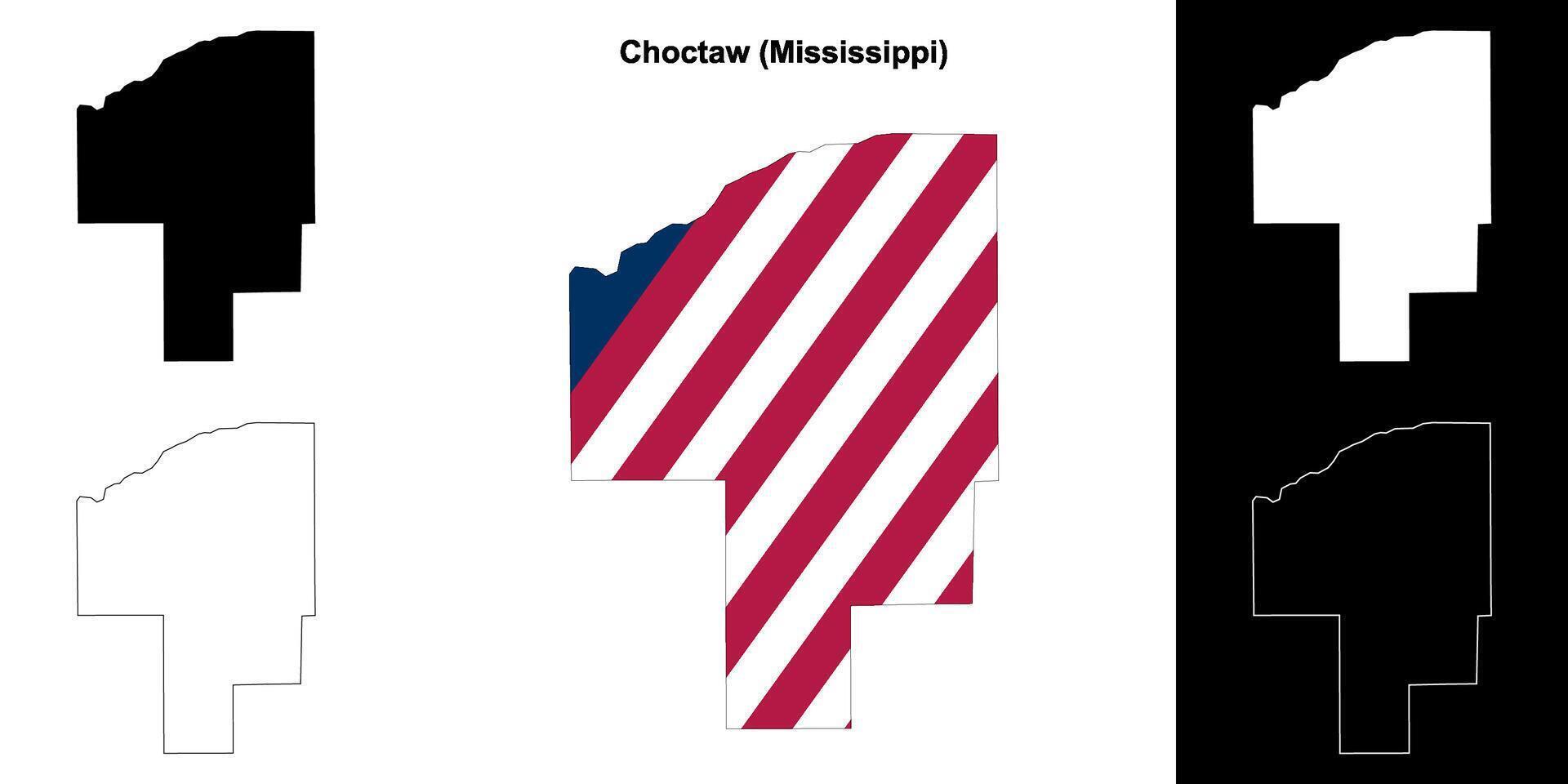 Choctaw County, Mississippi outline map set vector