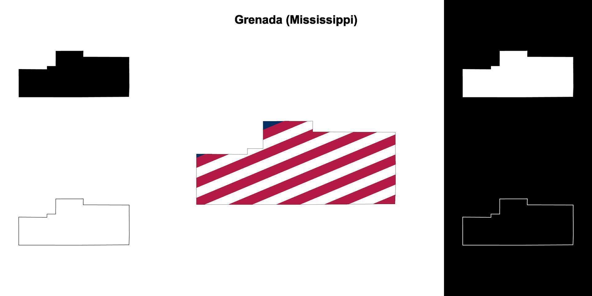 Grenada County, Mississippi outline map set vector