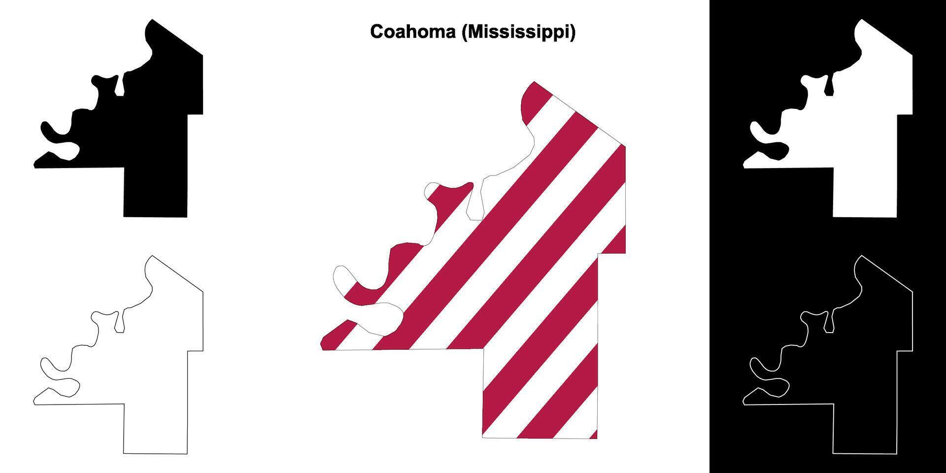 Coahoma County, Mississippi outline map set vector
