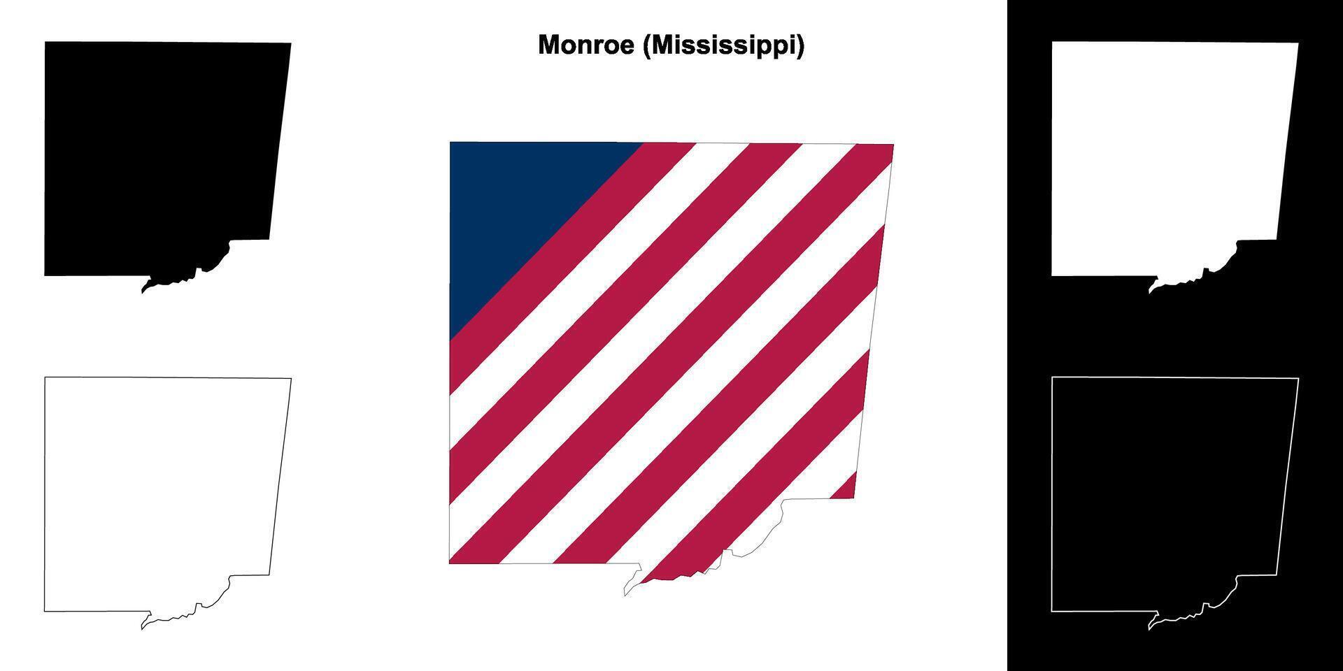 Monroe County, Mississippi outline map set vector