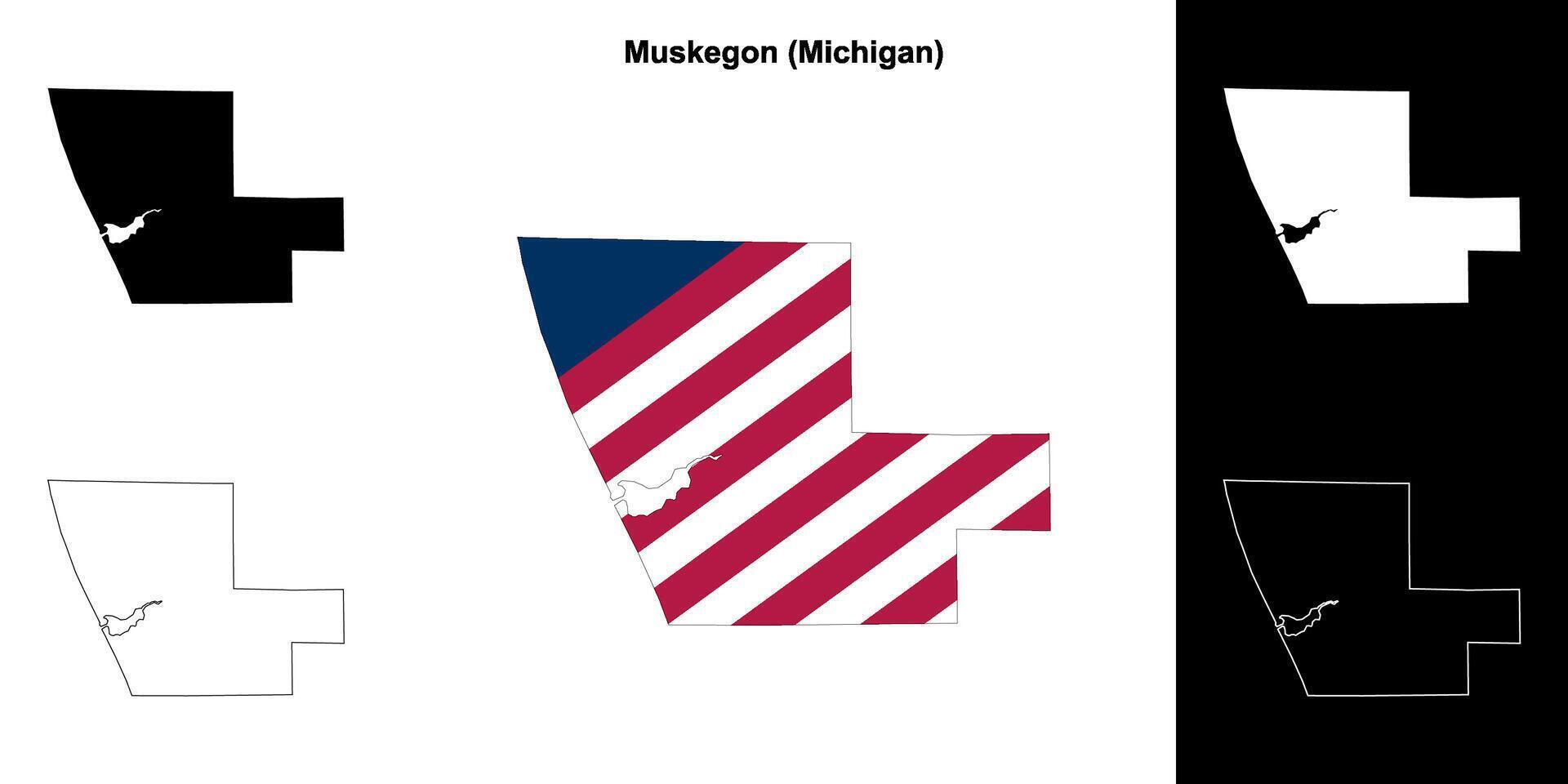 Muskegon County, Michigan outline map set vector