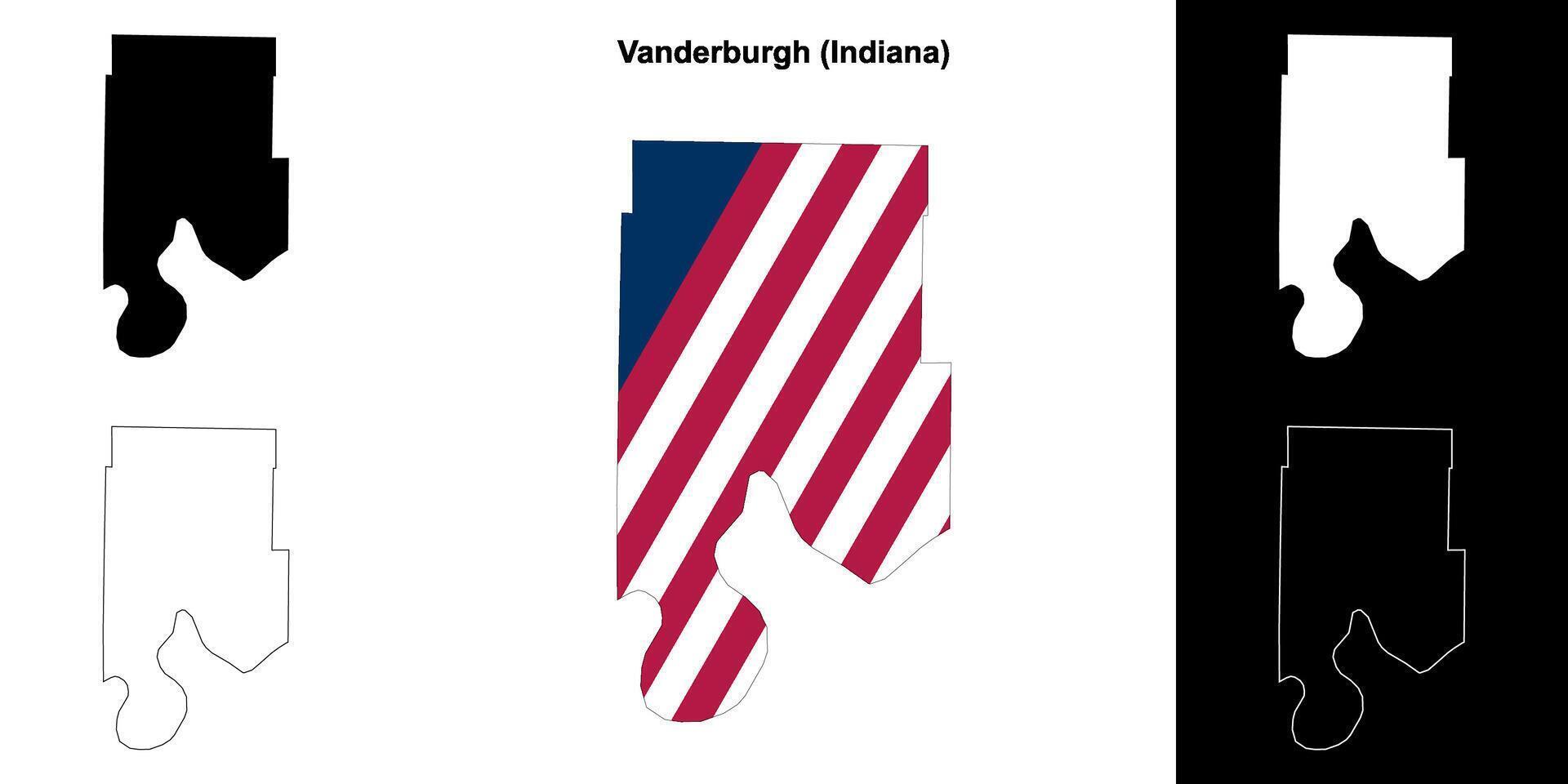 Vanderburgh County, Indiana outline map set vector