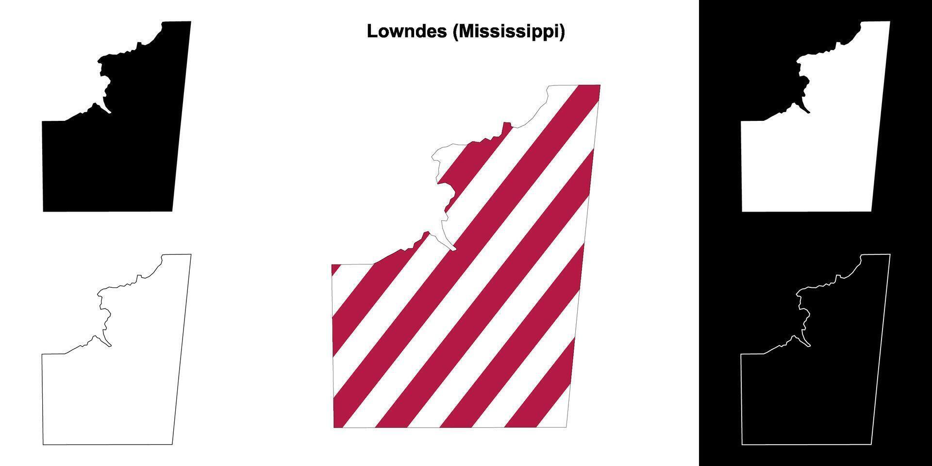 Lowndes County, Mississippi outline map set vector