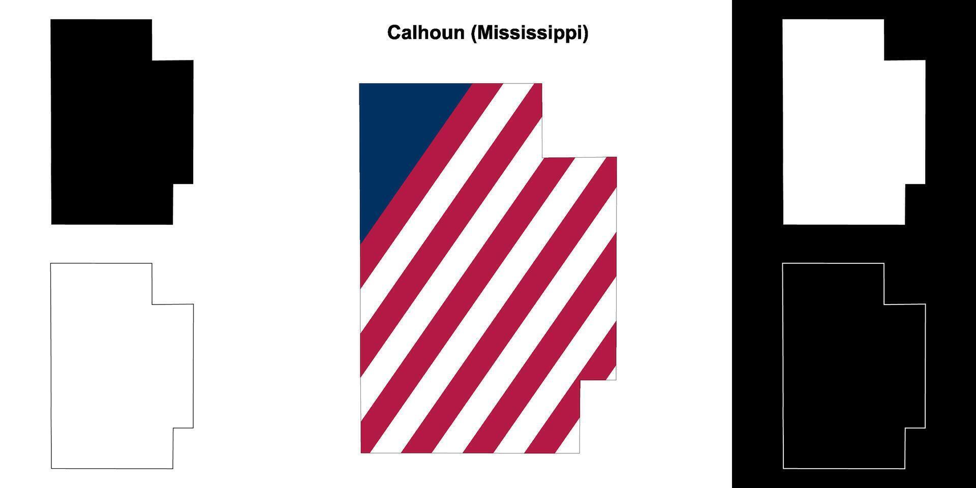 Calhoun County, Mississippi outline map set vector