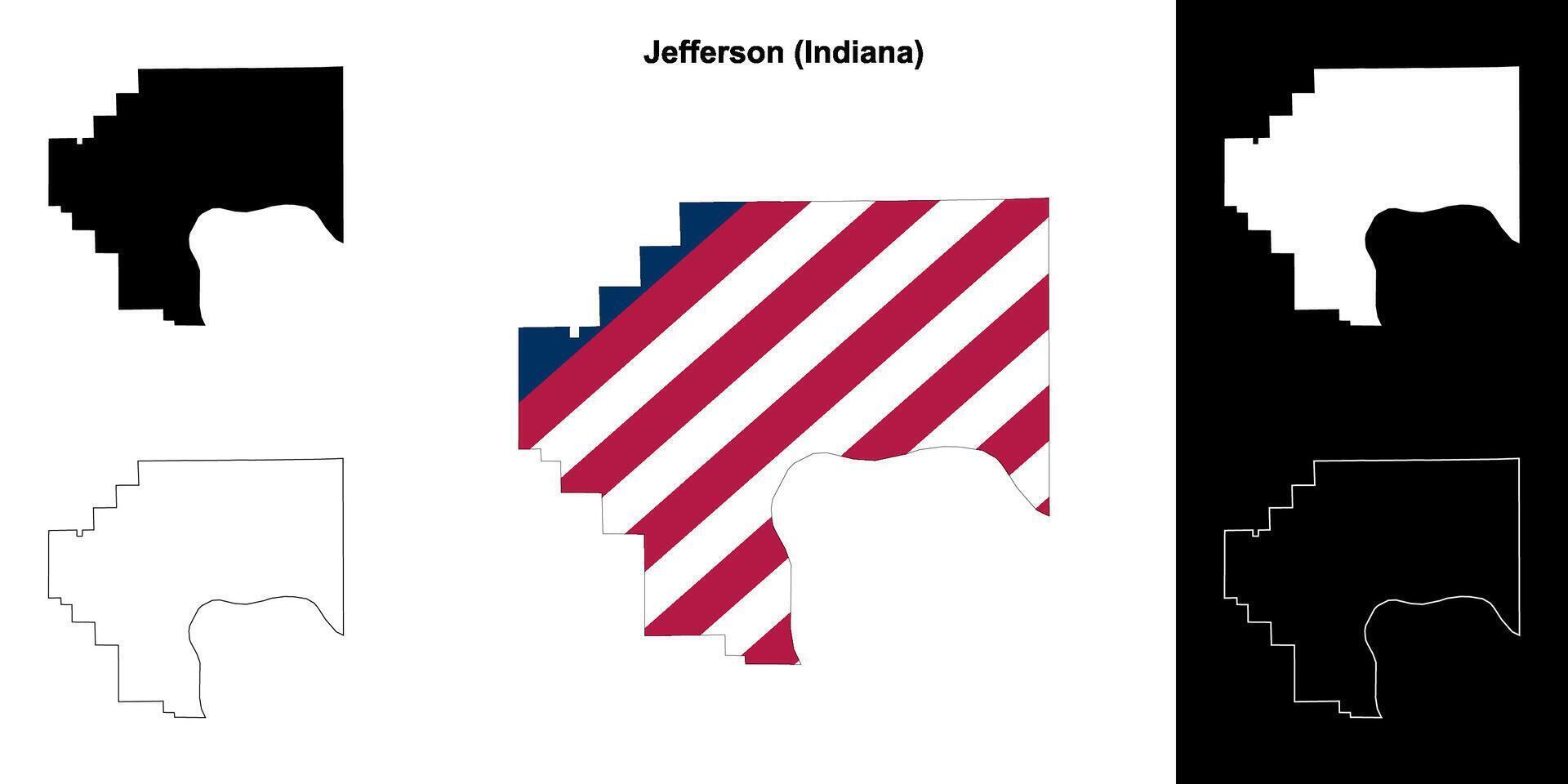 Jefferson condado, Indiana contorno mapa conjunto vector