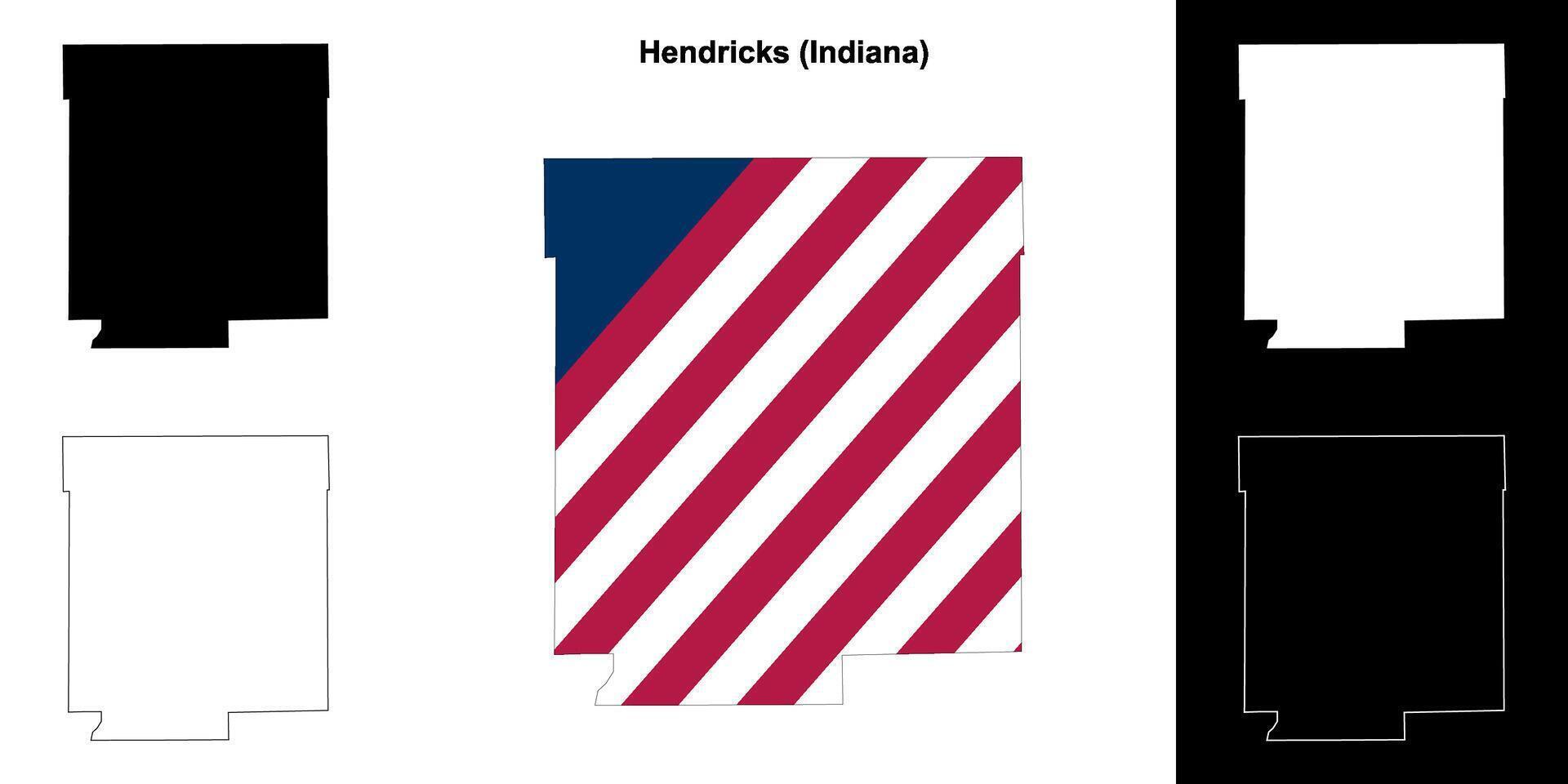 Hendricks County, Indiana outline map set vector