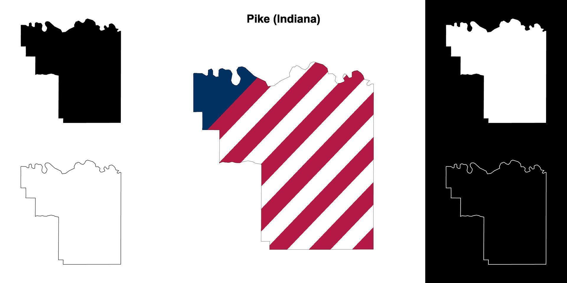 Pike County, Indiana outline map set vector