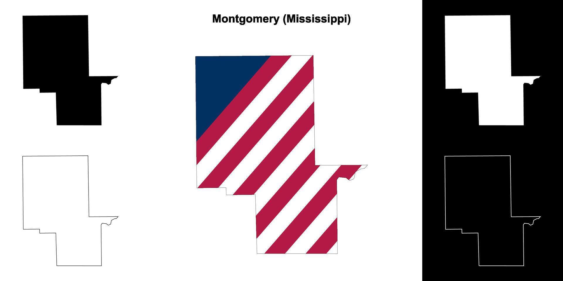 Montgomery County, Mississippi outline map set vector