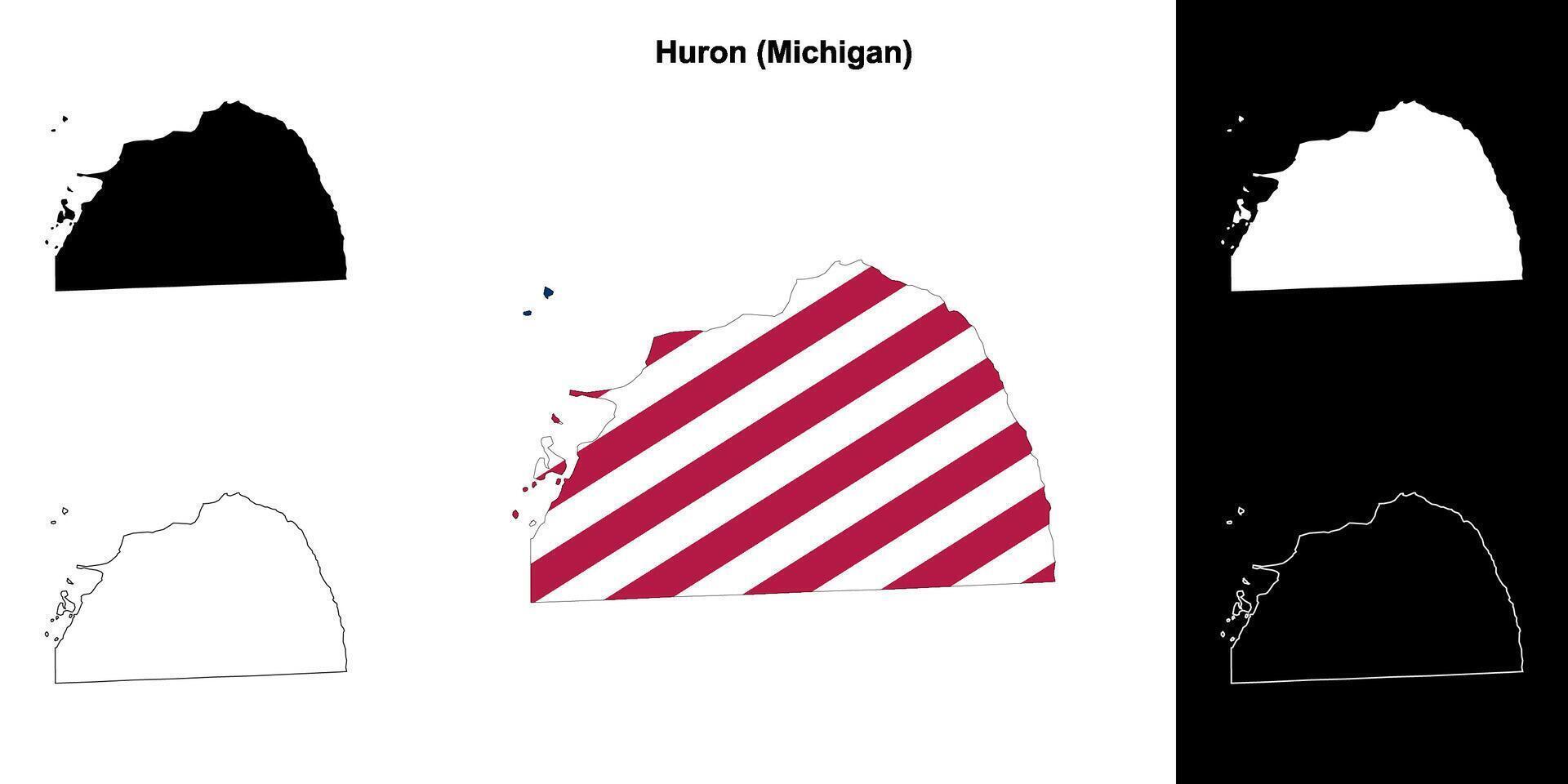 Huron County, Michigan outline map set vector