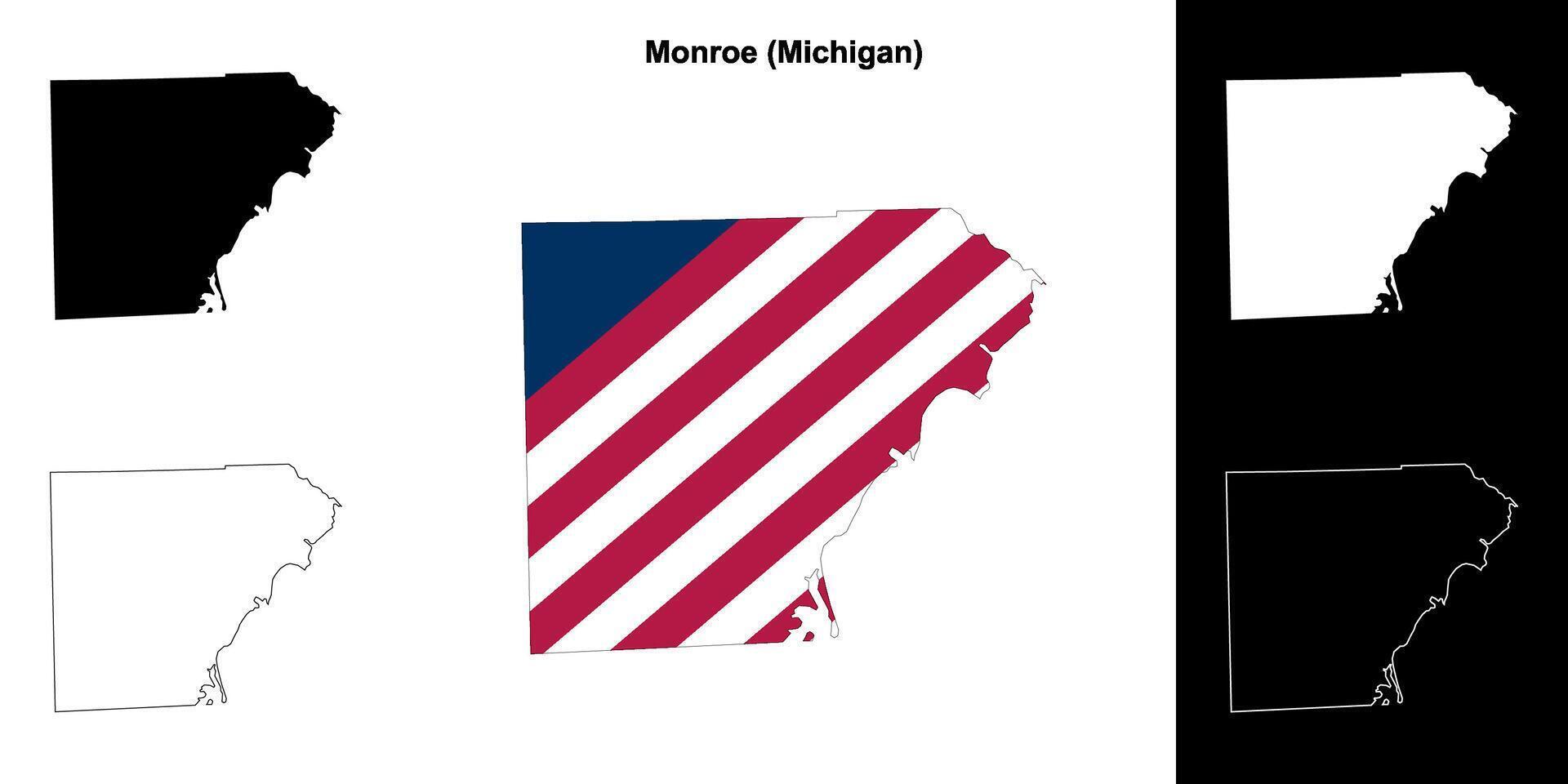 Monroe County, Michigan outline map set vector