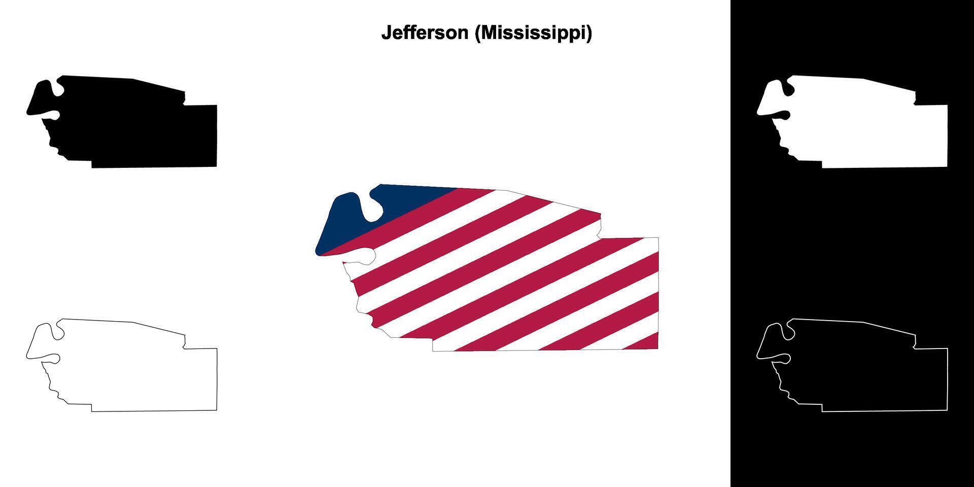 Jefferson County, Mississippi outline map set vector