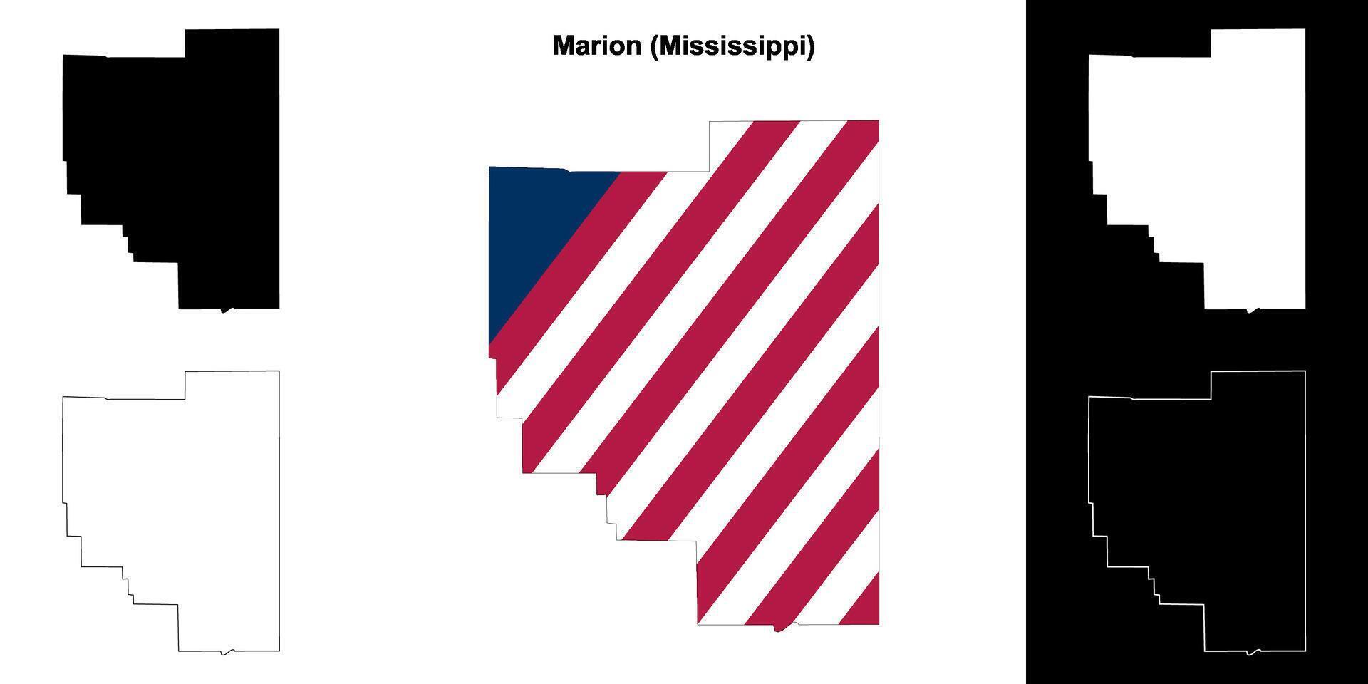 Marion County, Mississippi outline map set vector