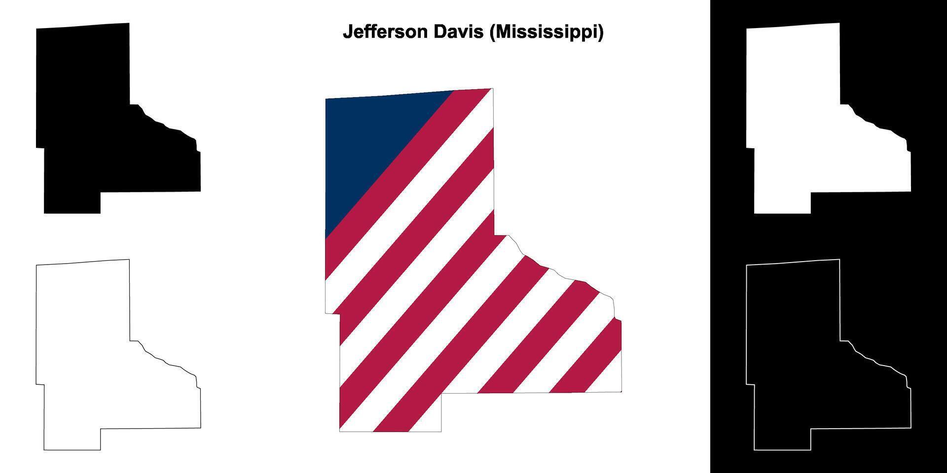 Jefferson Davis County, Mississippi outline map set vector