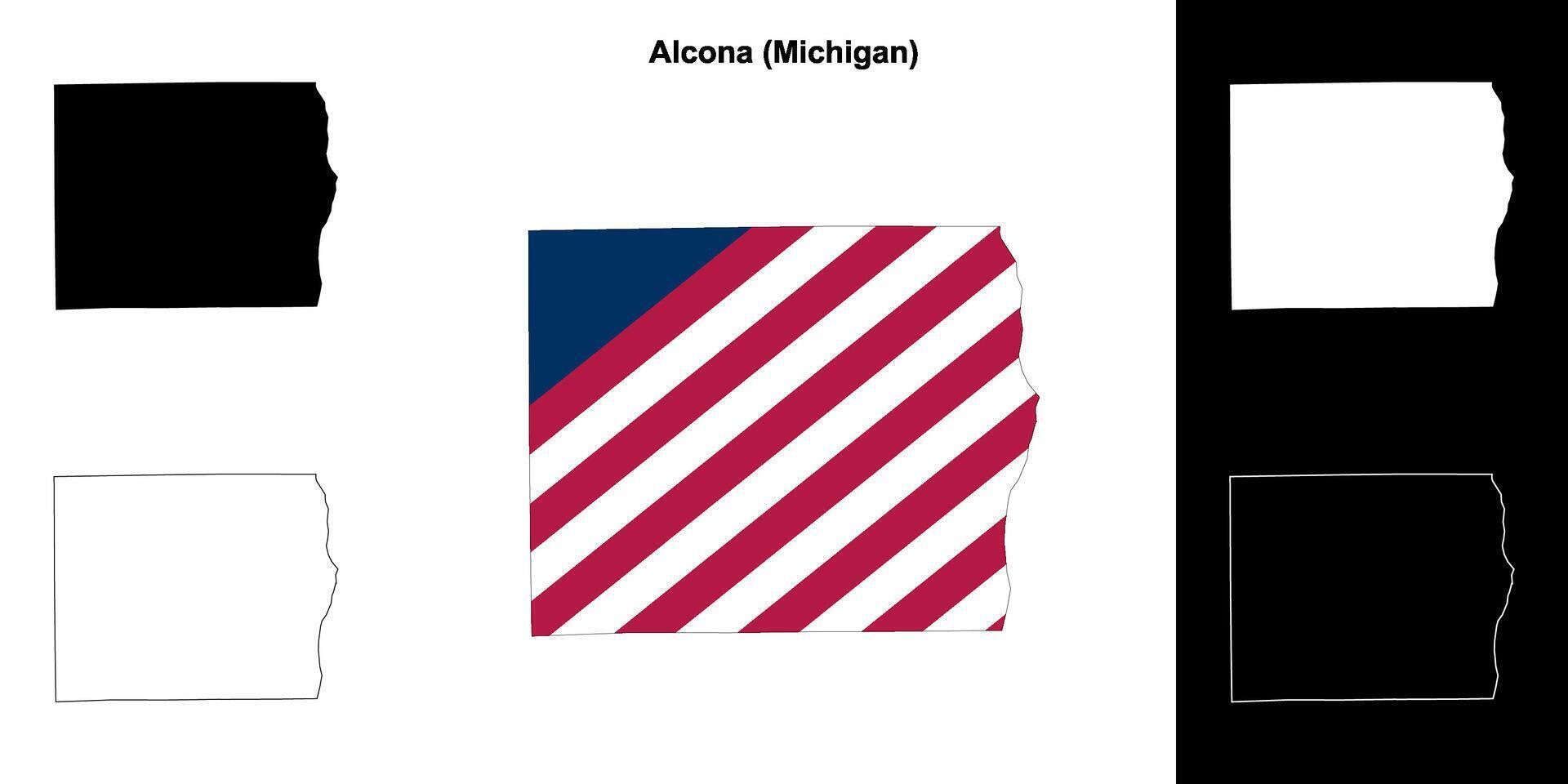 Alcona County, Michigan outline map set vector