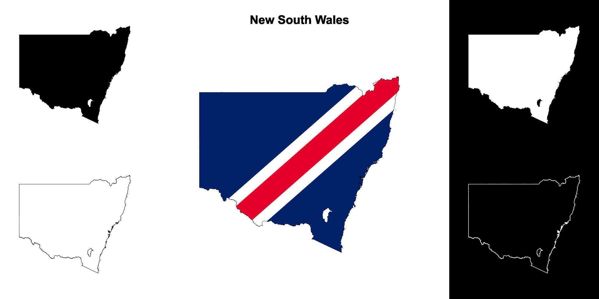 New South Wales blank outline map set vector