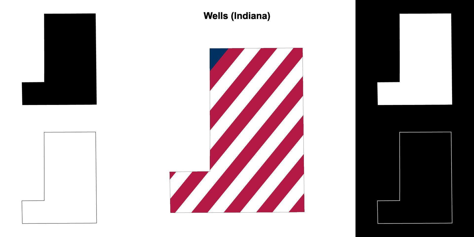 Wells County, Indiana outline map set vector