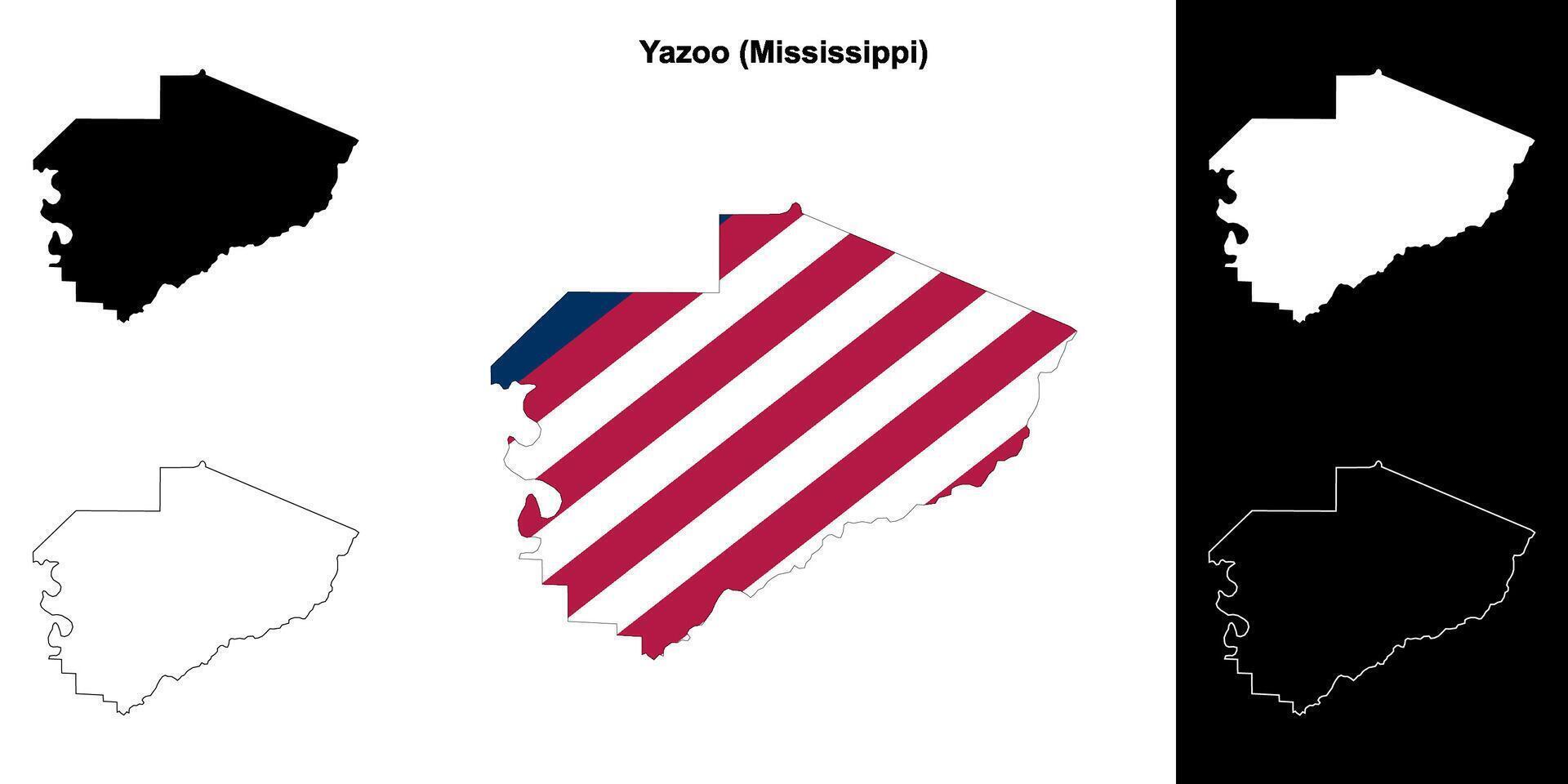 Yazoo County, Mississippi outline map set vector