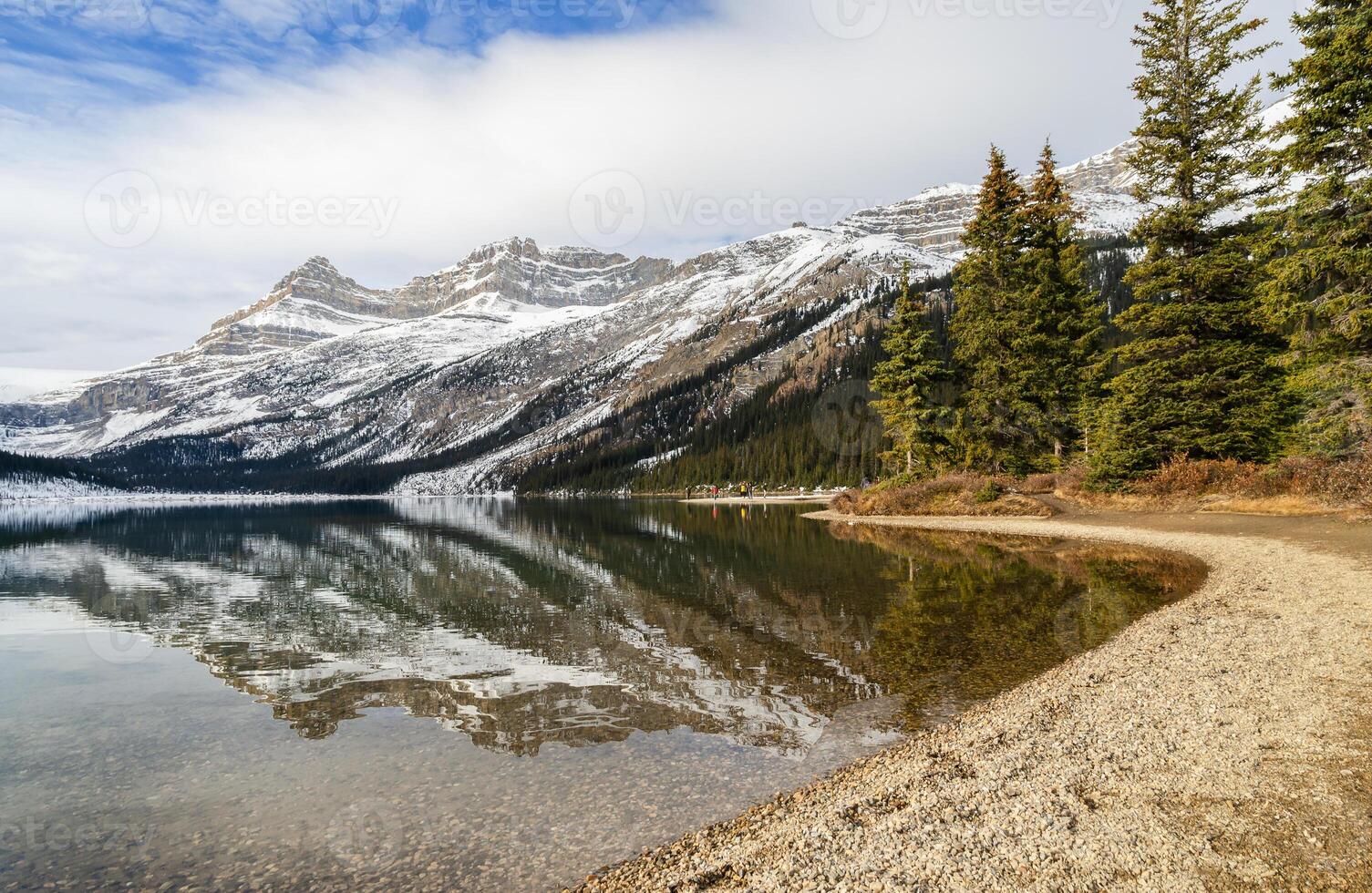 Bow Lake with Rocky mountain reflection in Banff National Park, Alberta, canada photo