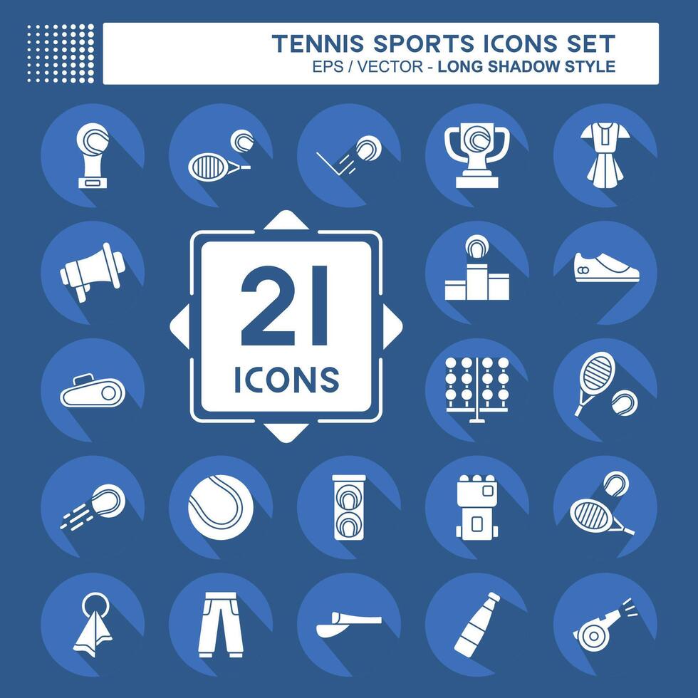 Icon Set Tennis Sports. related to Hobby symbol. long shadow style. simple design illustration vector
