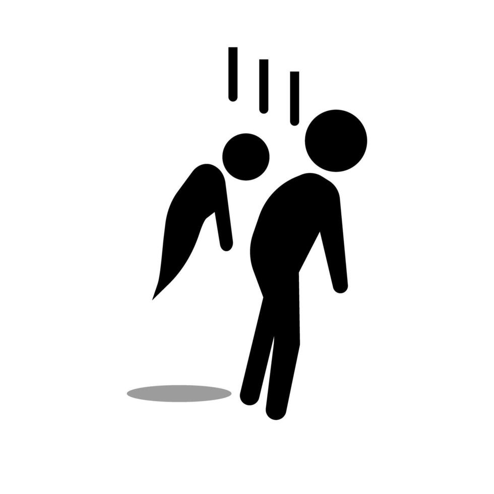 Person possessed by spirit in the back and not feeling well silhouette icon. vector