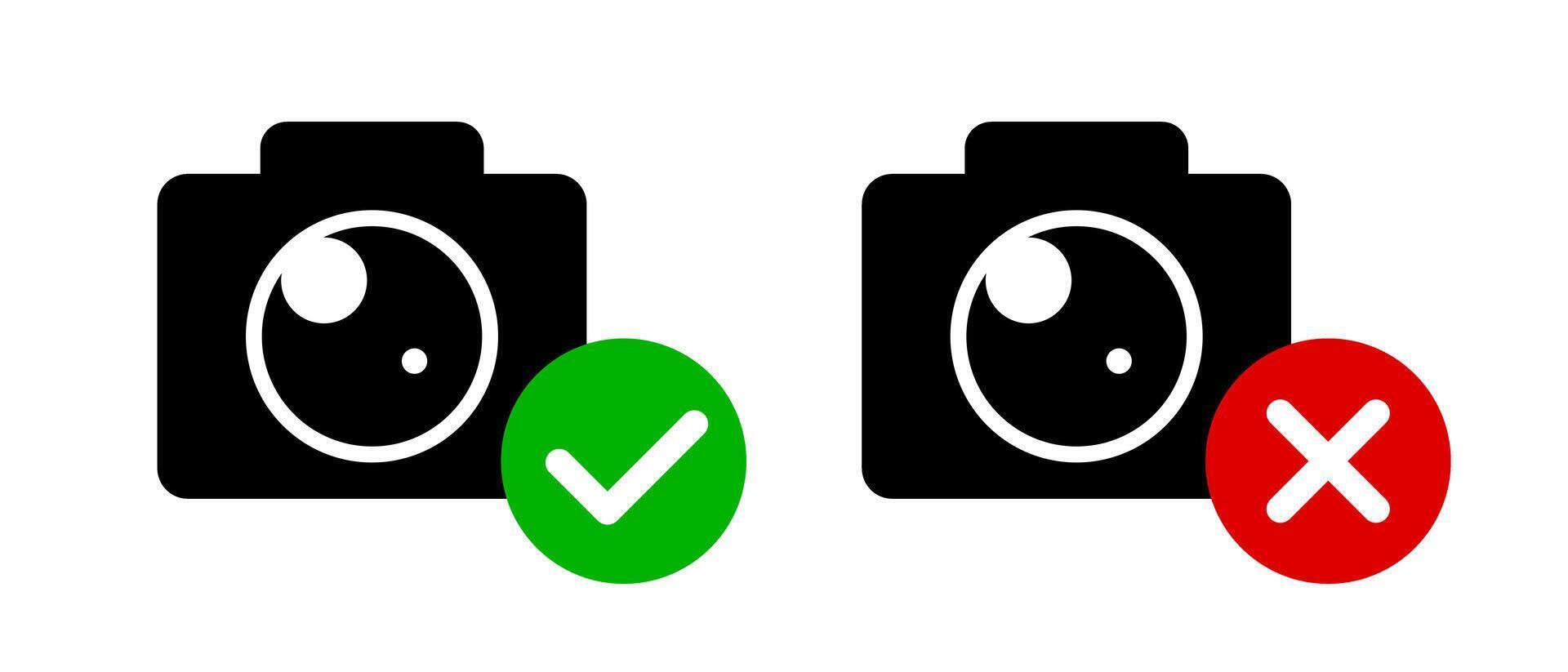 Camera Permitted and Camera Prohibited icon set. vector