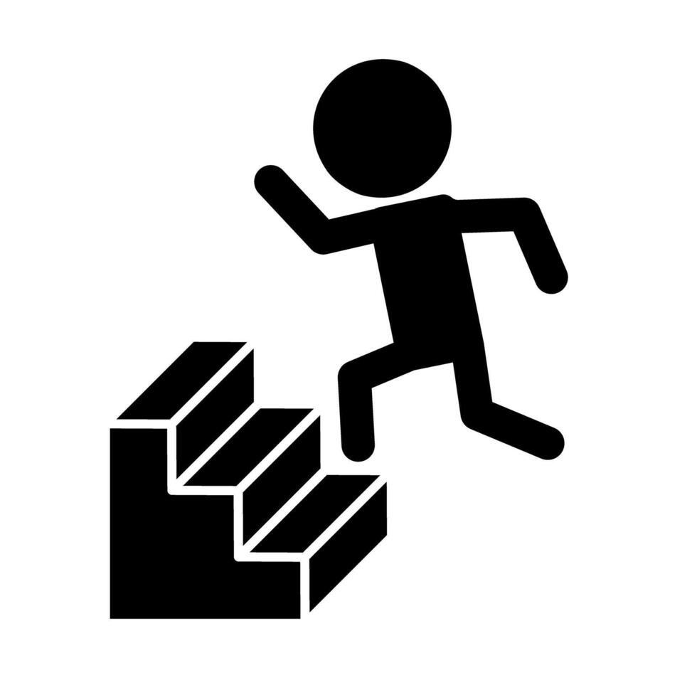 personas corriendo arriba escalera silueta icono. vector