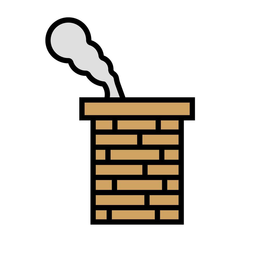 Flat design brick chimney and smoke icon. vector