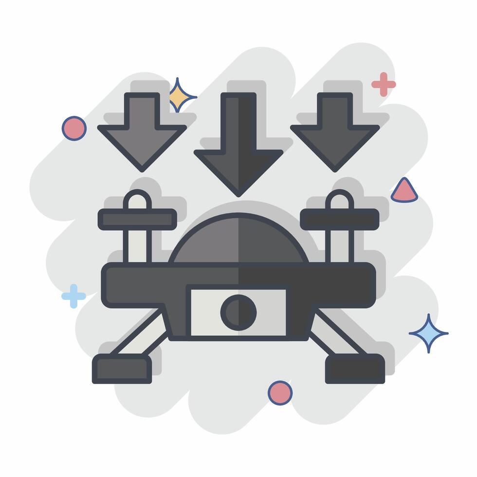 Icon Fly Down. related to Drone symbol. comic style. simple design illustration vector